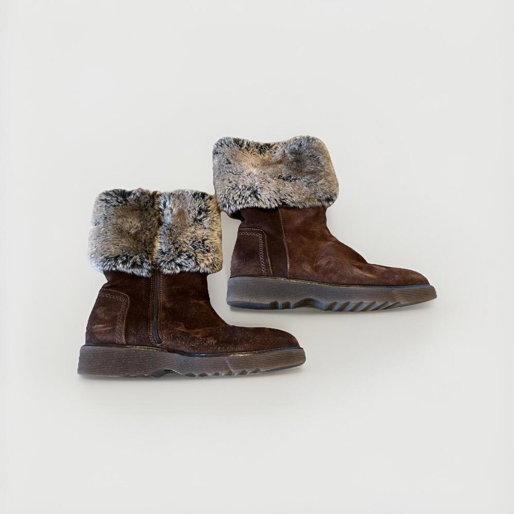 AQUATALIA “KATHY” BROWN SUEDE FAUX FUR BOOTS SIZE 9 RP $600 MADE IN ITALY GC!